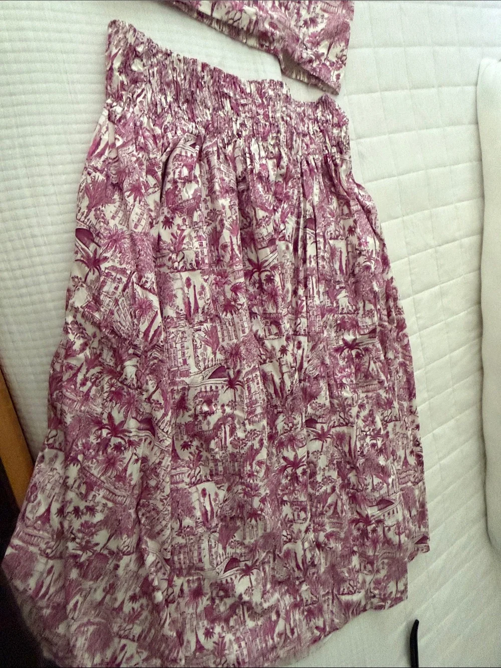 Joie Pink and White Toile Smocked Skirt Set
